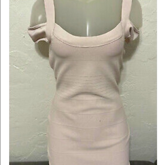 Guess Bandage Cream Dress Cold Shoulder. Keyhole Back Size Large New No Tag - Picture 2 of 14